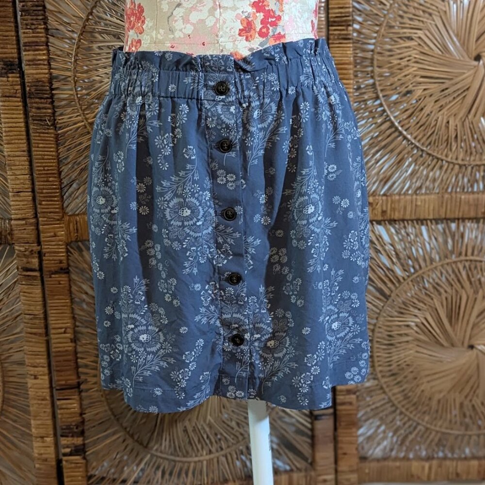 Madewell Dusty Blue Floral Paperbag Waist Button Up Skirt Women's EUC Sz XL